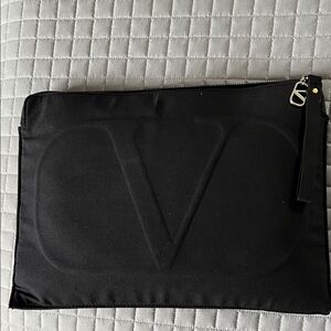 Black Zip Pouch V embossed Valentino logo for laptop or a clutch